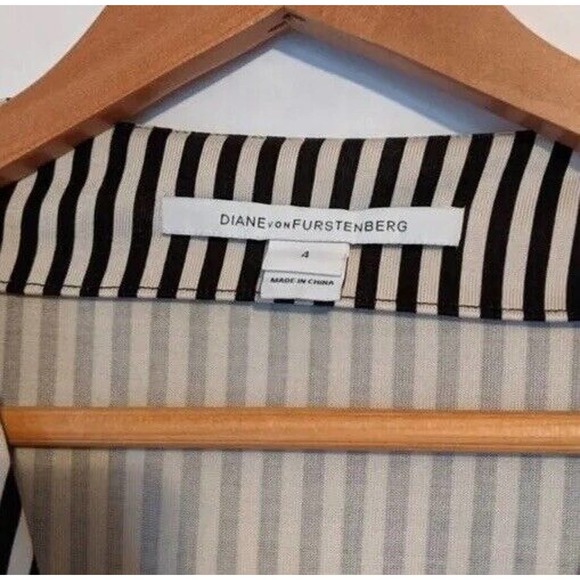 DVF Diane von Furstenberg Julian Two Wrap Dress Striped Black 3/4 Sleeve… - Picture 6 of 6